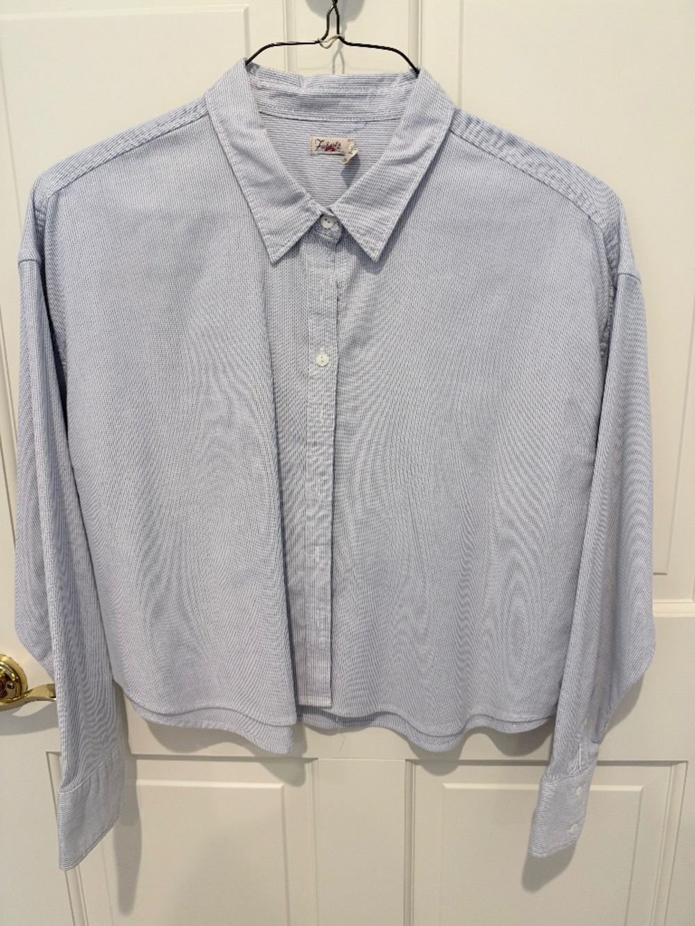 Faherty Blue Pinstripe Cropped Button-Down Shirt | XL